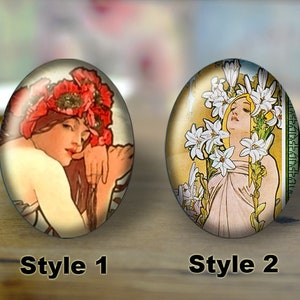 Handmade Oval Photo Glass Cabochons, Flat back Cabos, Photo glass cabochons, Illustration cabochons, Digital cabochons, Dome cab cabochons
