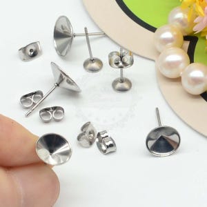 100 piezas de pendientes de bisel en forma de copa de acero inoxidable de 6 mm a 14 mm, piezas en blanco para pendientes de bisel con respaldo, BU502-508