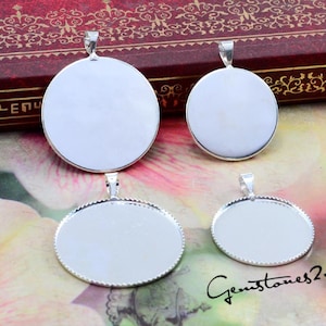 10pcs Bright Silver 20mm / 25mm Brass Cameo Base Setting Pendant