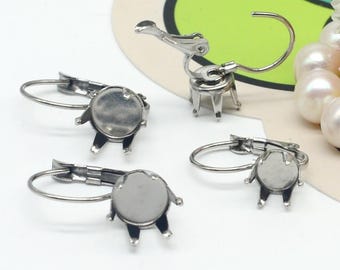 20pcs Earring Blanks- Stainless Steel Lever-Back Ear Wire W/ 5mm/ 6mm/ 8mm Round Prong Setting Wholesale Earrings Ear Wires, French Earring