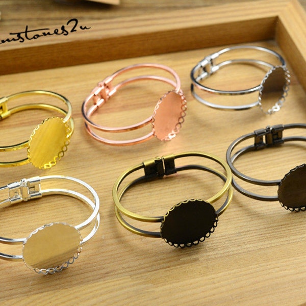 Adjustable 3pcs Brass Bracelet, Bracelet Supply, Blank Bracelet Cuff, Bezel Bracelet Bangle, 25mm / 30mm Lace Round Setting - 6 Colors