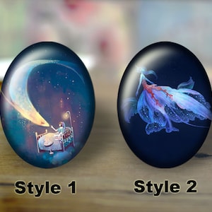 Handmade Oval Photo Glass Cabochons, Flat back Cabos, Photo glass cabochons, Illustration cabochons, Digital cabochons, Dome cab cabochons