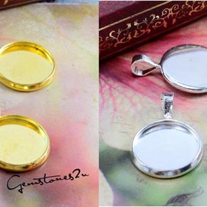 20pcs 2 Colors--Golden / Silver 12mm / 14mm Brass Cameo Base Setting Pendant