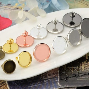 50pcs Bronze / Silve / White Gold / Gun-Metal / Gold / Rose Gold Plated 6/ 8/ 10/ 12/ 14/ 16/ 18/ 20mm Brass Earring Posts With Round Pad