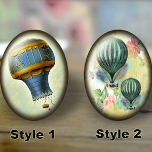 Hot air balloon Dome Glass Cabochons, Flat back Cabos, Handmade Photo glass cabochons, Illustration cabochons, Digital cabochons