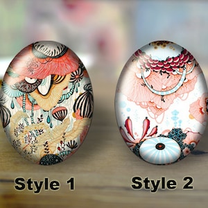 Handmade Oval Photo Glass Cabochons, Flat back Cabos, Photo glass cabochons, Illustration cabochons, Digital cabochons, Dome cab cabochons