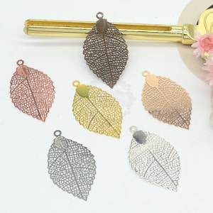 Filigree Findings - 50pcs 35x19mm Filigree Leaf Pendant, Filigree Leaf Charm, Wedding Jewelry, Hollow Leaf, Filigree Jewelry Supply, 08023