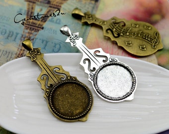 10pcs Alloy 25mm Guitar Round Bezel Cup Cabochon Mountings, Round Cabochon Pendant Base, Jewelry Pendant Blank Suppliers--2 Colors available