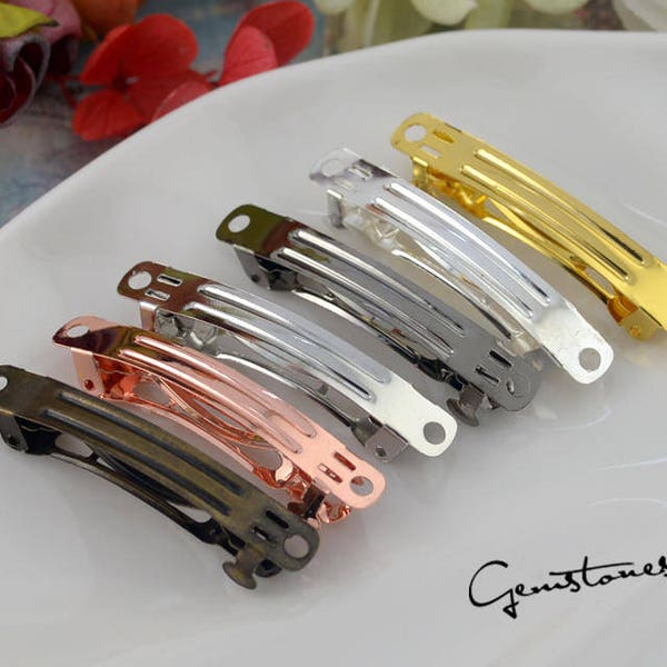 20pcs Brass Blank Hair Barrette, 50mm / 60mm / 70mm / 80mm Bar Setting En gros, Blank Hair Clip pour accessoires capillaires - 6 couleurs disponibles