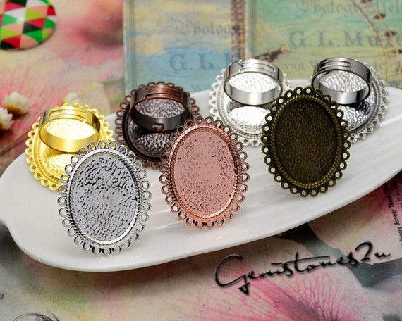 Adjustable Ring Settings Glass Cabochons Ring Blank Bezels Jewelry Making  10pcs