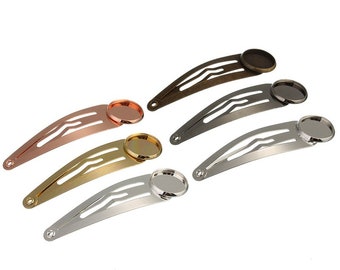 20pcs Hair Clips- Brass Round Bezel Setting, Hair Barrette With 12mm Cameo Base, Hair Snap Clip With Cameo Base Setting--6 Colors available