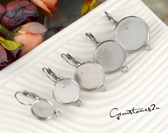 20pcs Stainless Steel Earring Blanks-Earring Pendant Trays With Loop-Cabochon Setting Earrings, 6/ 8/ 10/ 12/ 14/ 16/ 18/ 20mm available