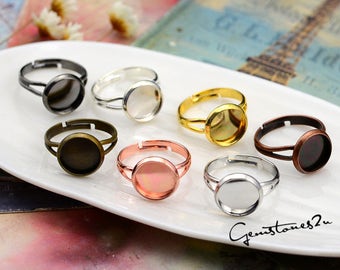 Anillo ajustable 20pcs blanco con 10mm 12mm 14 mm/16 mm/18 mm/20 mm ajuste de Base, vidrio domos anillo ajustes, redondo anillo los espacios en blanco, 7 colores