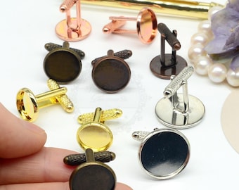 20 st manschettknappar i mässing, blanka 12 mm/14 mm/16 mm/18 mm/20 mm runda dynor, gör-det-själv-cabochonfattningar, 06072