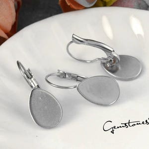 Wholesale 20pcs 316L Stainless Steel Lever-back Ear Wire W/ 10x14mm Teardrop Bezel Setting Earring Blanks Surgical Steel Hypoallergenic
