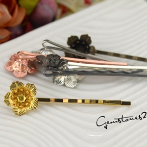 20pcs 16x6mm Bobby Pins Flower Filigree Pad, Brass Jewelry Vintage Flower Hairpins, Flower Hair Findings, Hair Accessories 7 Colors 07275 image 6