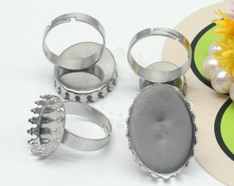 20個 13x18/18 x 25 mm ステンレススチールリング、調節可能なリングブランク、ステンレススチールリングベース、女性用リング、低刺激性カボションリング