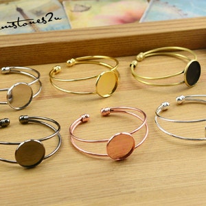 5pcs Adjustable Brass Bezel Bracelet Cuff, 20mm/ 25mm Round Setting, 06083/ 08119