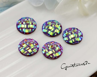 20pcs 12mm Mermaid Cabochons Iridescent Mermaid Cabochon Fish Scale Dragon Snake Skin Cabochons, Stripe Resin Round Cabochons JC31