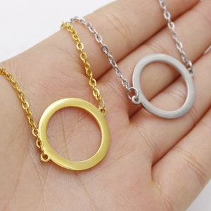 5pcs 45cm Polished Stainless Round Circle Pendant Personalized  Necklace,Stainless Personalized Round Circle Pendant Chain , T346