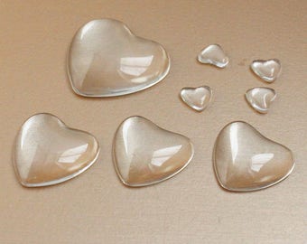 Heart Clear Glass Cabochons Wholesale, Hand-Cut and Fired, Crystal Clear Colorless Glass, transparent glass covers--15 Size available