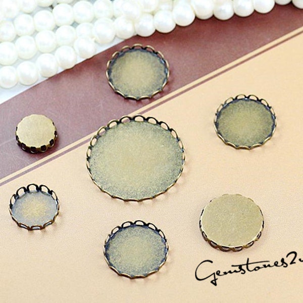 20pcs Antique Bronze 10mm / 12mm / 14mm / 15mm / 16mm / 18mm / 20mm / 25mm / 10pcs 30mm Brass Cameo Base Setting Pendant