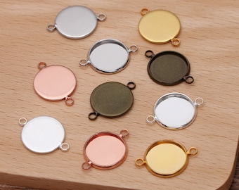 50pcs 8-25mm Bezel Setting, Round Bezel Cups with two connector, Pendant Trays Base, Charms Bezels, Jewelry Pendant Blanks Suppliers, 05755