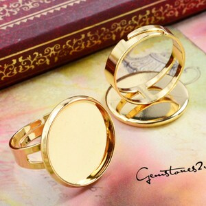 5pcs Brass Gold Adjustable Ring Blank with 20mm / 25mm Round Base SettingHigh-quality gold image 2