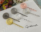 20pcs 25mm Bobby Pins Flower Filigree Pad, Brass Jewelry Vintage Flower Hairpins, Flower Hair Findings, Hair Accessories 7 Colors 08582