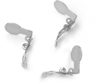 20pcs 10mm Stainless Steel Clip On Earring with Glue Pad non Pierced Ear Hook Blank Silver Tone Earwire Earcuff Wire Cuff Finding, BU556