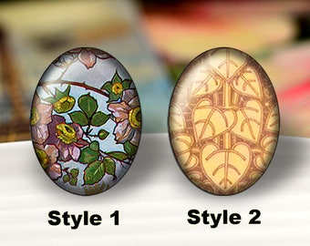 handmade glass cabochons, illustration cabochons, art glass cabochon,multiple styles size design oval cabochons -- Flower (10 Size)