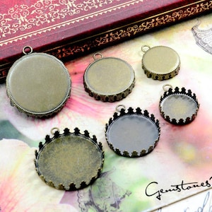 10pcs Antique Bronze 15mm / 20mm / 25mm Brass Cameo Base Setting Pendant