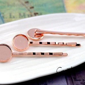 20pcs Hair Clips Brass Round Bezel Setting, Hair Barrette With 10mm/ 12mm/ 14mm Cameo Base, Hair Snap Clip With Cameo Base Setting image 5