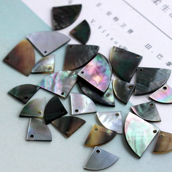 20pcs Single Hole Mother of Pearl Fan Pendant Natural Black - Etsy