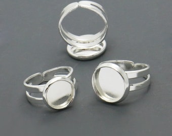 100pcs Silver Tone Adjustable Ring Base Blank Accessories 15x8MM US 4.5 for Kids 