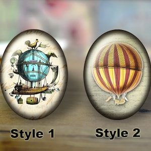 Hot air balloon Dome Glass Cabochons, Flat back Cabos, Handmade Photo glass cabochons, Illustration cabochons, Digital cabochons