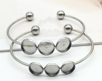 5pcs Stainless Steel Bracelet Cuff Blank: 8~~12mm Bezel Setting, Stainless Steel Adjustable Bangles - Cabochon Bracelet Blank, BU833