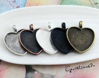 Zinc Alloy 25mm Heart Bezel Cup Cabochon Mountings, Heart Bezel Setting, lacework findings, Jewelry Pendant Blanks Suppliers--5 Colors