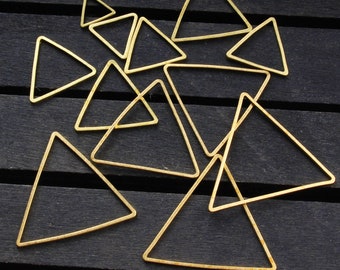 6-32mm Raw Brass Hollow Triangle Pendants Charms, Raw Brass Triangle Findings, Brass Wire Frame, Geometric Findings, Jewelry Supplies, 137
