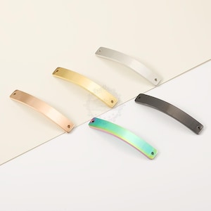 10pcs Curved Rectangle Bar Pendant Connectors, Highly Polished Stainless Steel Blanks,Personalized stamping bar, 1.5x6x39mm Name Plate,T425