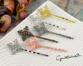 20pcs 20x20mm Bobby Pins Flower Filigree Pad, Brass Jewelry Vintage Flower Hairpins, Flower Hair Findings, Hair Accessories 7 Colors 5326
