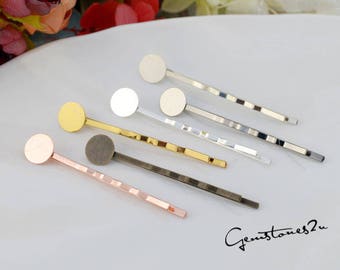 50pcs Hairpin / Hair Clip tray base, Blank Hairpin, Hairpin Glue-on 6mm/ 8mm/ 10mm/ 12mm Round Pad Setting Cameo Setting Hair Accessories