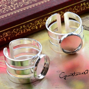 30% off10pcs Brass Silver Adjustable Ring Blank with 12mm / 15mm / 13x18mm Round / Oval Base Setting image 2