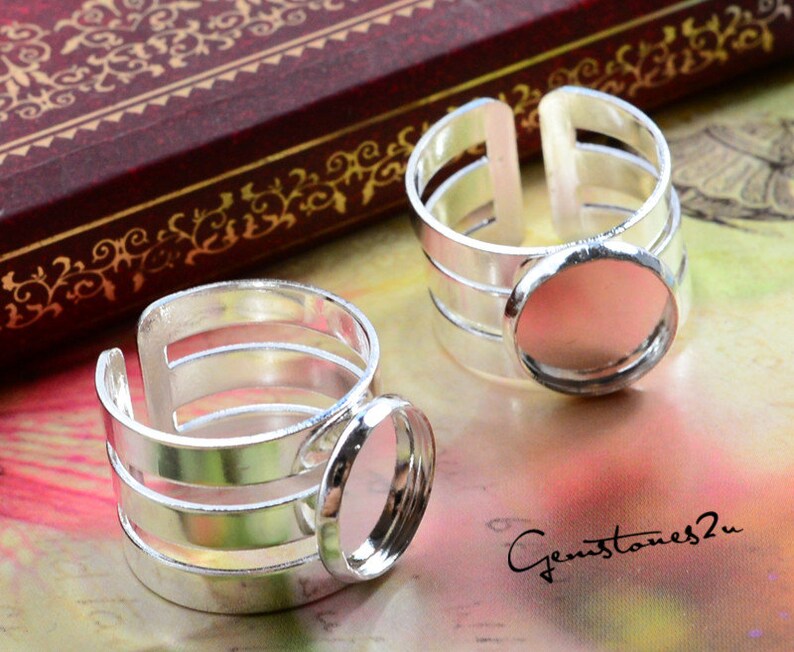 30% off10pcs Brass Silver Adjustable Ring Blank with 12mm / 15mm / 13x18mm Round / Oval Base Setting image 2