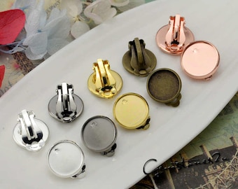 20pcs Brass Clip-on Earring Bronze/ Silver/ White Gold/ Gunmetal/ Gold/ Rose Gold Plated 10mm/ 12mm/ 14mm/ 16mm/ 18mm Round Bezel Cup(05551)