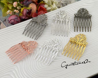 May include: Set of six decorative hair combs with intricate floral designs. The combs are made of metal and come in a variety of colors, including silver, gold, rose gold, and black.