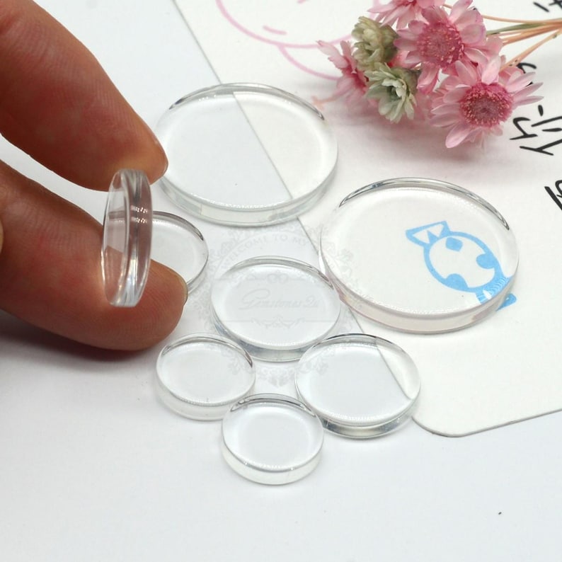 Flat Clear Glass Tile, Round Transparent Glass Cabochons, Clear Glass Covers for Blank Pendant Trays, Bezels & Findings, 12 Size available image 3