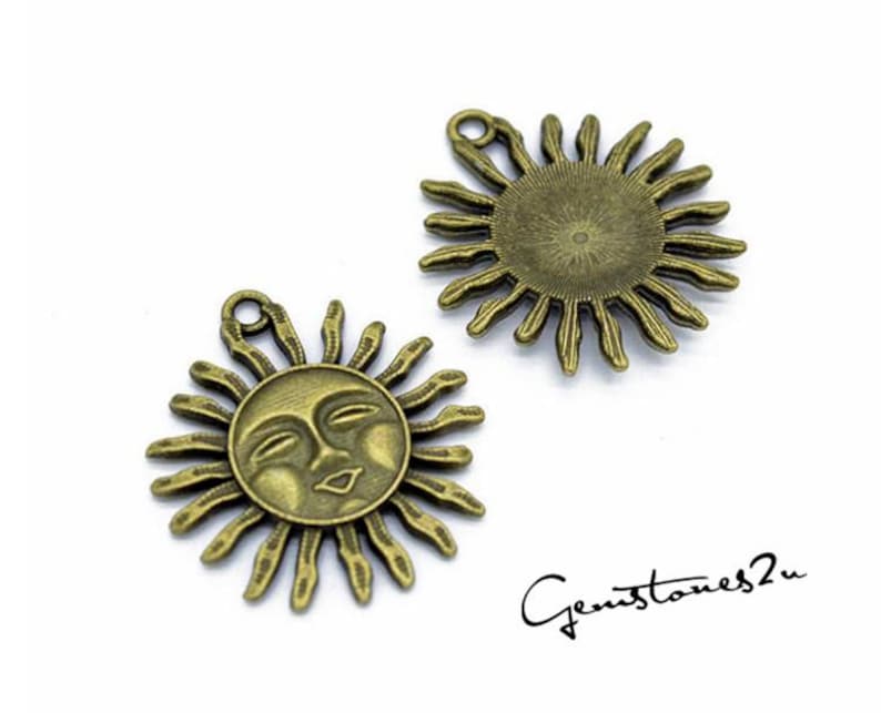 2 Colors available L204 Jewelry Making Findings Vintage Style Sun Pendant Charms 20pcs 33x29mm Sun Pendant Charm DIY Supplies