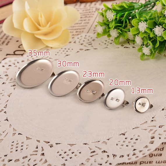 50pcs Silver Tone Metal Round Base Jewelry Brooch Pins Cameo