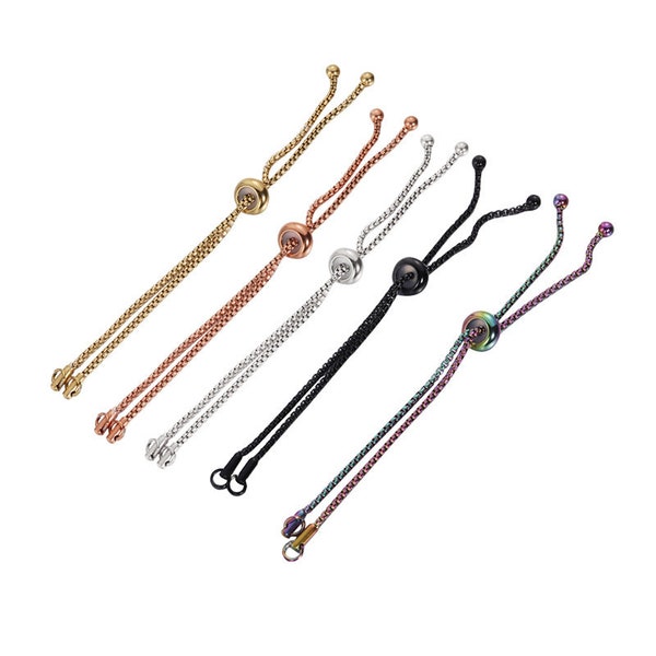 Chaînes en acier inoxydable 5pcs, réglable chaîne de curseur de chaîne de boîte en acier inoxydable pour le bracelet de collier de maiking de bijoux de DIY, JM544